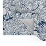 Vintage nautical journey , ocean, sea,waves coastal fabric wallpaper