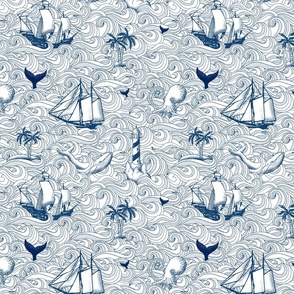 Vintage nautical journey , ocean, sea,waves coastal fabric wallpaper