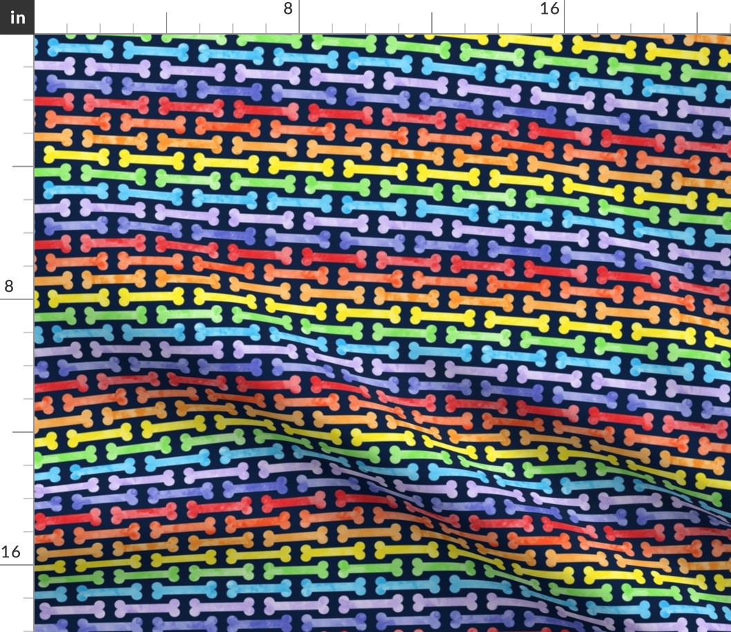 rainbow dog bones on navy - pet fabric - LAD19