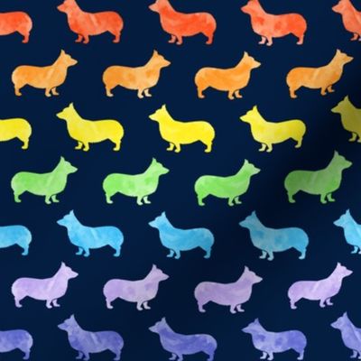 watercolor corgi - Pembroke Welsh Corgi dog breed - rainbow on navy - LAD19