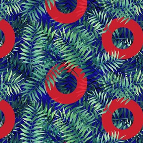 Fishmand Red Circle Donut and Palm Frond 
