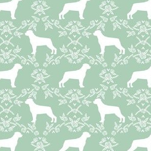 rottweiler silhouette dog floral fabric - dog breed fabric, dog wallpaper, silhouette dog wallpaper, rottweiler dog fabric, dog floral fabric - green
