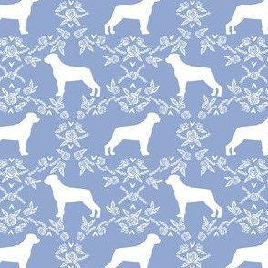 rottweiler silhouette dog floral fabric - dog breed fabric, dog wallpaper, silhouette dog wallpaper, rottweiler dog fabric, dog floral fabric - cerulean