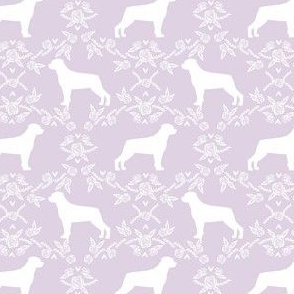 rottweiler silhouette dog floral fabric - dog breed fabric, dog wallpaper, silhouette dog wallpaper, rottweiler dog fabric, dog floral fabric - lilac