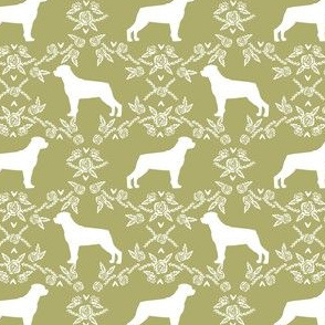 rottweiler silhouette dog floral fabric - dog breed fabric, dog wallpaper, silhouette dog wallpaper, rottweiler dog fabric, dog floral fabric - lime