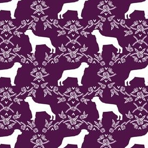 rottweiler silhouette dog floral fabric - dog breed fabric, dog wallpaper, silhouette dog wallpaper, rottweiler dog fabric, dog floral fabric - dark purple