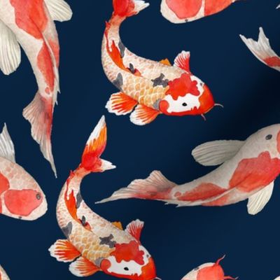 14" Japanese Koi Fish on blue