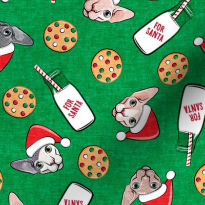 Cats and Cookies - Sphynx Cat, cookies, and milk for Santa - green - LAD19
