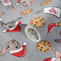 Cats and Cookies - Sphynx Cat, cookies, and milk for Santa - grey - LAD19