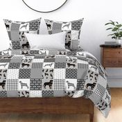 rottweiler cheater quilt fabric - dog quilt, dog fabric, pet friendly, buffalo plaid, buffalo check, fabric -  grey