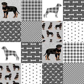 rottweiler cheater quilt fabric - dog quilt, dog fabric, pet friendly, buffalo plaid, buffalo check, fabric -  grey