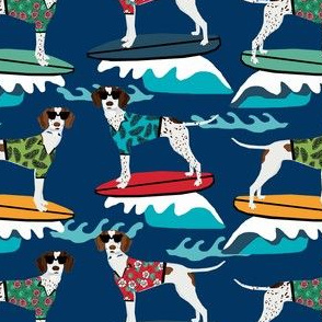 english pointer surfing dog fabric - pointer dog, dog fabric, surfing dog fabric, dog breeds, surfing dog fabric -   dark blue