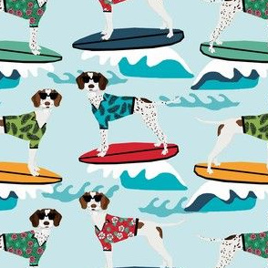 english pointer surfing dog fabric - pointer dog, dog fabric, surfing dog fabric, dog breeds, surfing dog fabric -  light