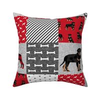 rottweiler cheater quilt fabric - dog quilt, dog fabric, pet friendly, buffalo plaid, buffalo check, fabric - red