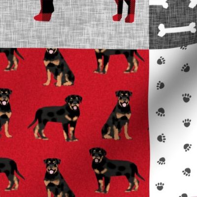 rottweiler cheater quilt fabric - dog quilt, dog fabric, pet friendly, buffalo plaid, buffalo check, fabric - red