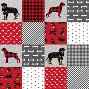 rottweiler cheater quilt fabric - dog quilt, dog fabric, pet friendly, buffalo plaid, buffalo check, fabric - red