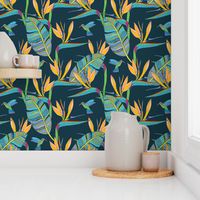 Bohemian Birds of Paradise on blue