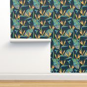 Bohemian Birds of Paradise on blue