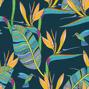 Bohemian Birds of Paradise on blue