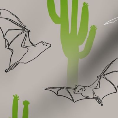 Saguaro Cactus and Bats Grey