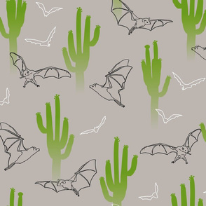 Saguaro Cactus and Bats Grey