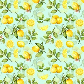  10“ Lemonade - Summer Mediterranean Fresh hand drawn lemon branches and slices on mint - double layer