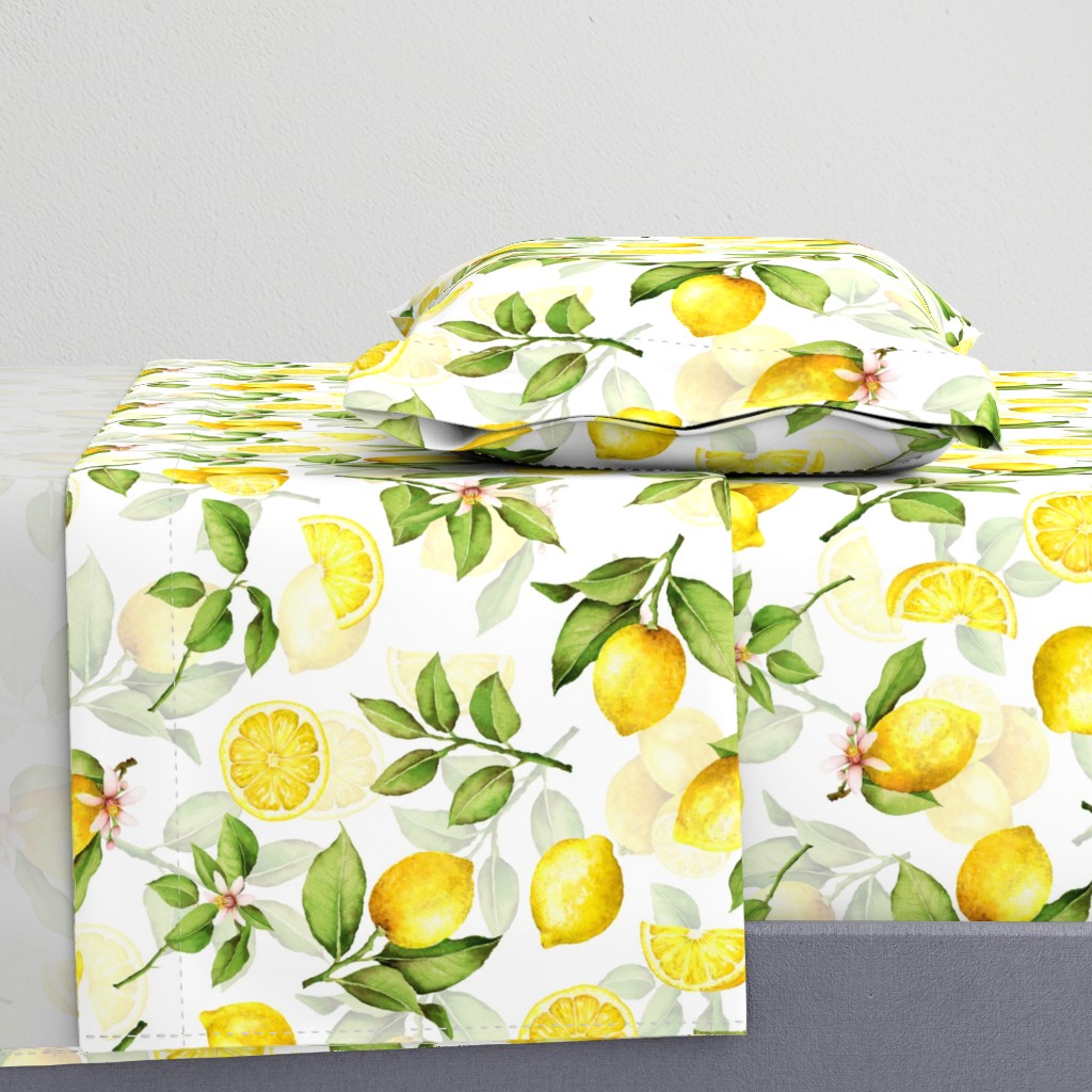  18"Lemonade - Summer Mediterranean Fresh hand drawn lemon branches and slices on white - double layer