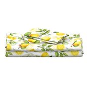  18"Lemonade - Summer Mediterranean Fresh hand drawn lemon branches and slices on white - double layer