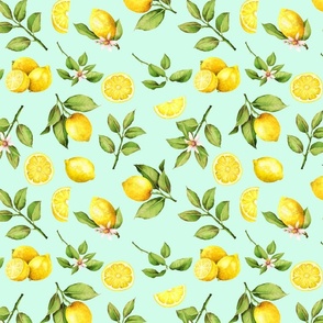  10“ Lemonade - Summer Mediterranean Fresh hand drawn lemon branches and slices on mint