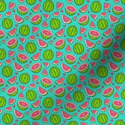 Watermelons Watermelon Fruits on Dark Green Tiny Small 0,75 inch