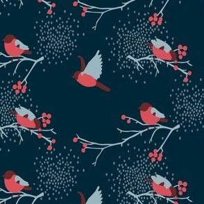 Birds and berries dark blue and red