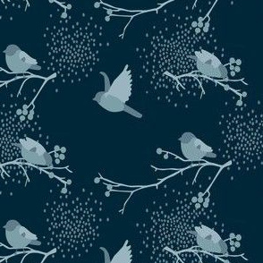 Birds and berries dark blue