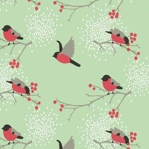 Birds and berries mint and red