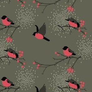 Birds and berries dark grey and red