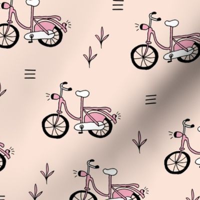 Little bicycle ride summer garden bike design nude pink peach