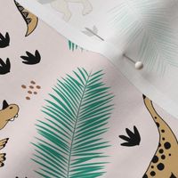 Dino friends and palm leaves jungle tropical summer design mint ochre