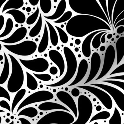 Damask Teardrop Black Ornament, seamless pattern