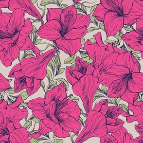 Amaryllis flower seamless floral pattern