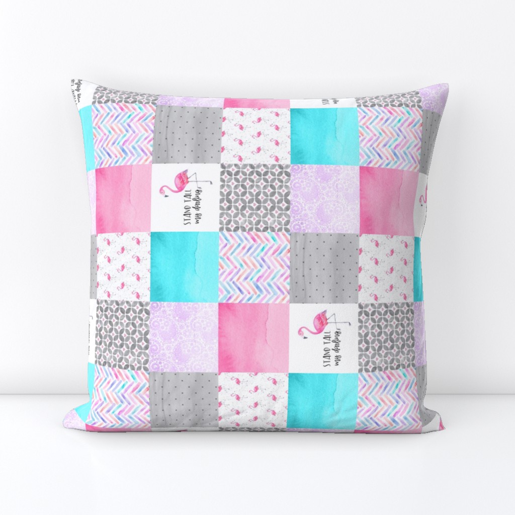 3 inch Flamingo//Stand tall my darling - wholecloth cheater quilt - rotated