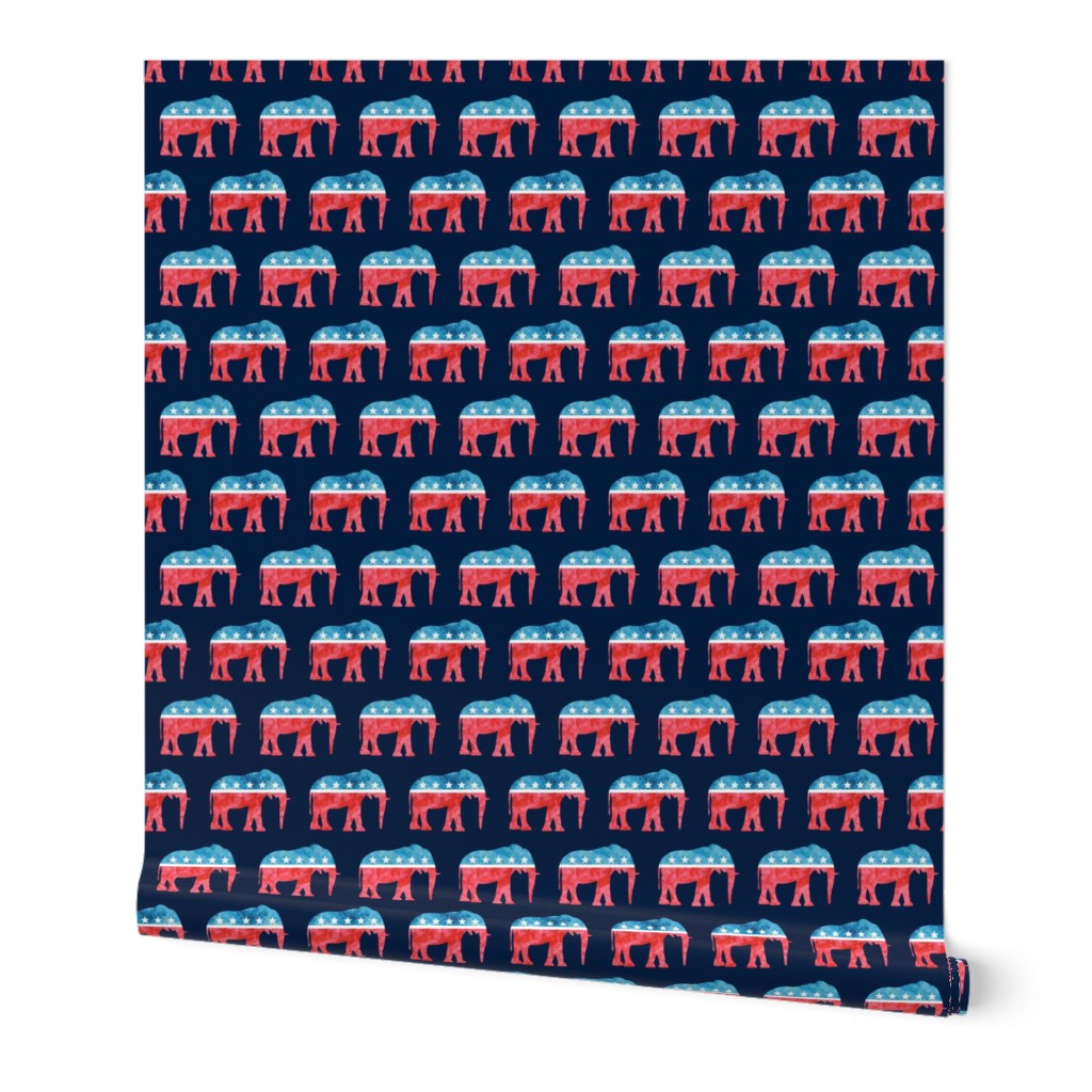 (small scale) Republican Party - Elephants - Red and blue watercolor on blue - LAD19BS