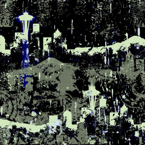 Seattle Grunge in the Rain celadon and blue on black