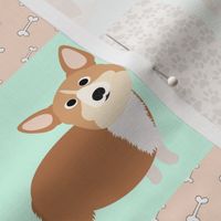 14" corgi dog cheater quilt - cheater fabric, dog quilt, corgi fabric, dog, girls dog quilt, pet design - mint