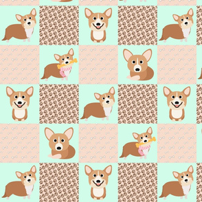 14" corgi dog cheater quilt - cheater fabric, dog quilt, corgi fabric, dog, girls dog quilt, pet design - mint