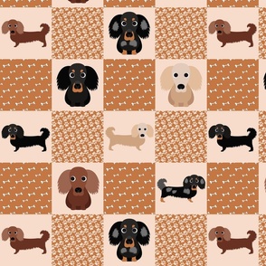 14" dachshund dog cheater quilt - cheater fabric, dog quilt, dachshund fabric, dog, girls dog quilt, pet design - peach