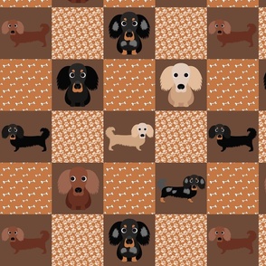 14 dachshund dog cheater quilt - cheater fabric, dog quilt, dachshund fabric, dog, girls dog quilt, pet design - mokka