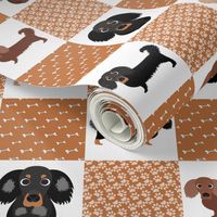 14" dachshund dog cheater quilt - cheater fabric, dog quilt, dachshund fabric, dog, girls dog quilt, pet design - white