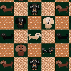 14" dachshund dog cheater quilt - cheater fabric, dog quilt, dachshund fabric, dog, girls dog quilt, pet design - green