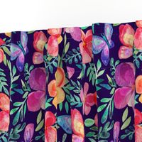 Summer Blooms & Butterflies on Dark Purple