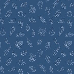 Ditsy Woodland Leaves - simple line drawing on Royal Blue 1