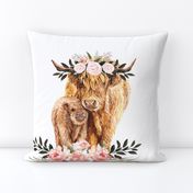 18x18" pink spring floral highland cow 